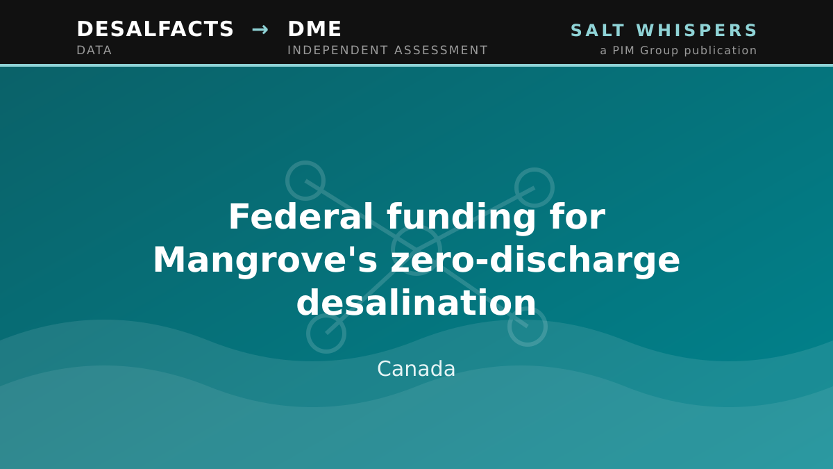 Federal funding for Mangrove's zero-discharge desalination, Canada