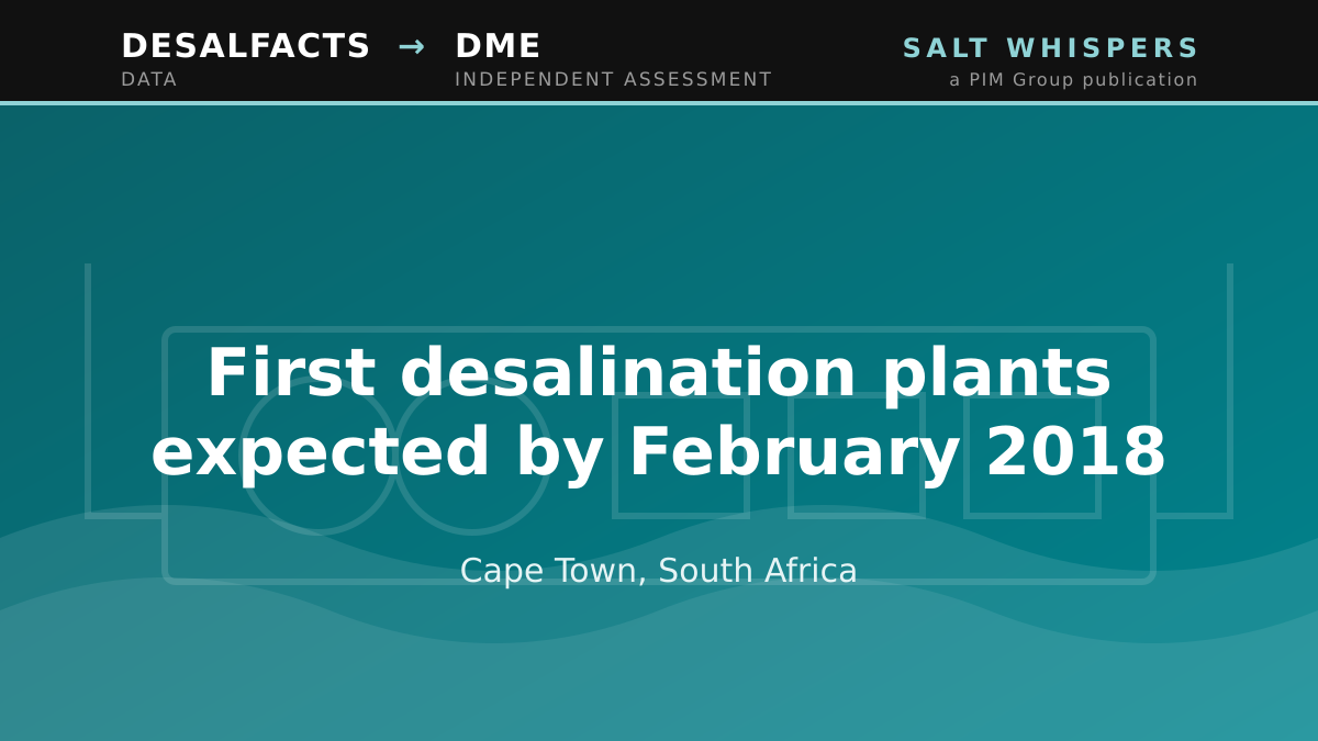 First desalination plants expected by February 2018, Cape Town, South Africa