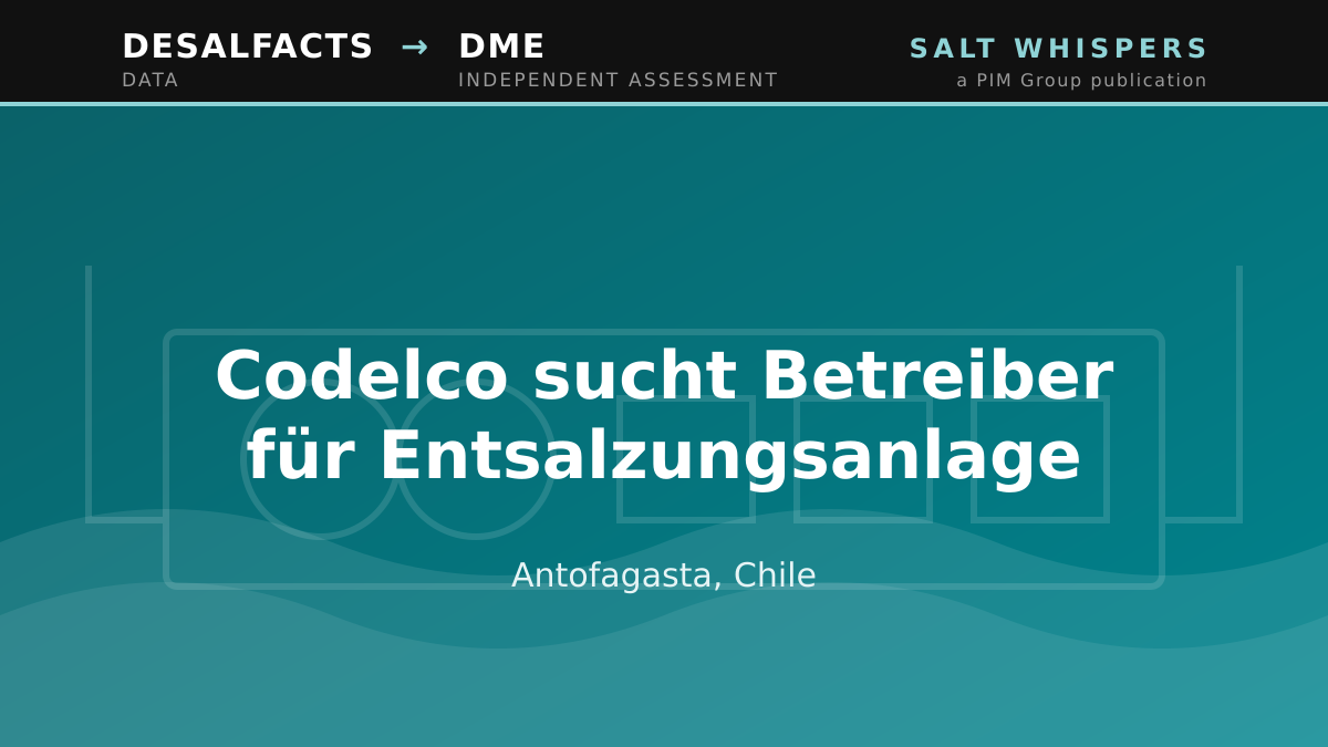 Codelco sucht Betreiber für Entsalzungsanlage, Antofagasta, Chile
