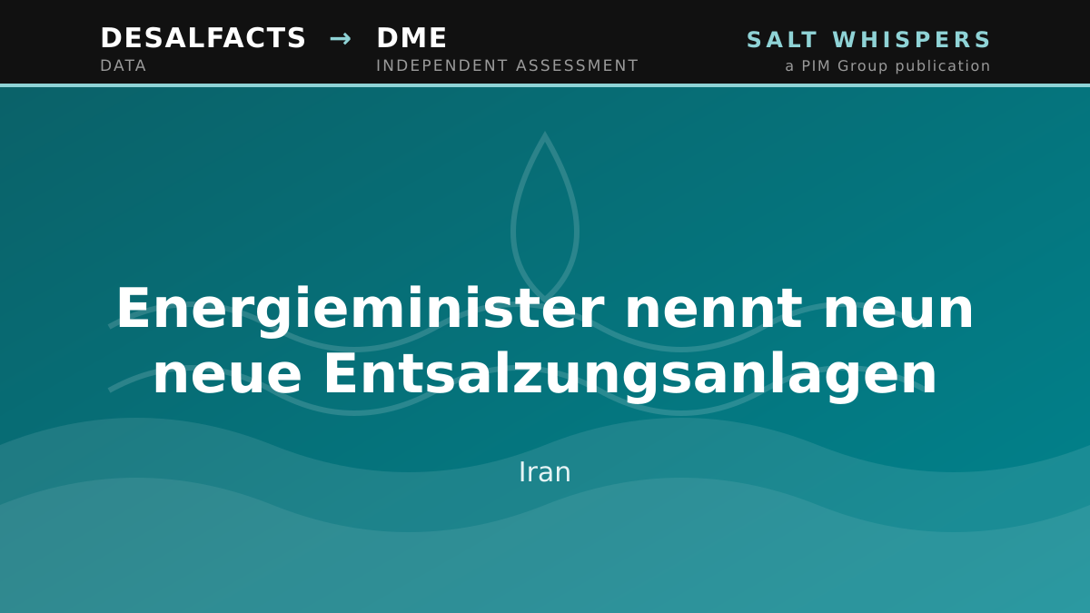 Energieminister nennt neun neue Entsalzungsanlagen, Iran