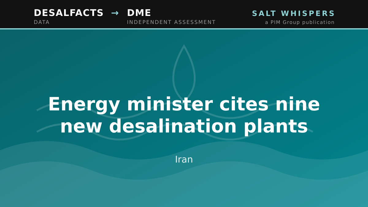 Energy minister cites nine new desalination plants, Iran