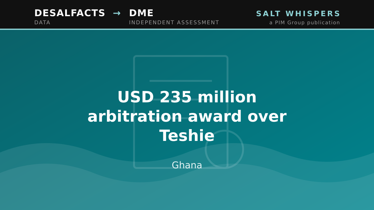Ghana: USD 235 million arbitration award over the Teshie plant