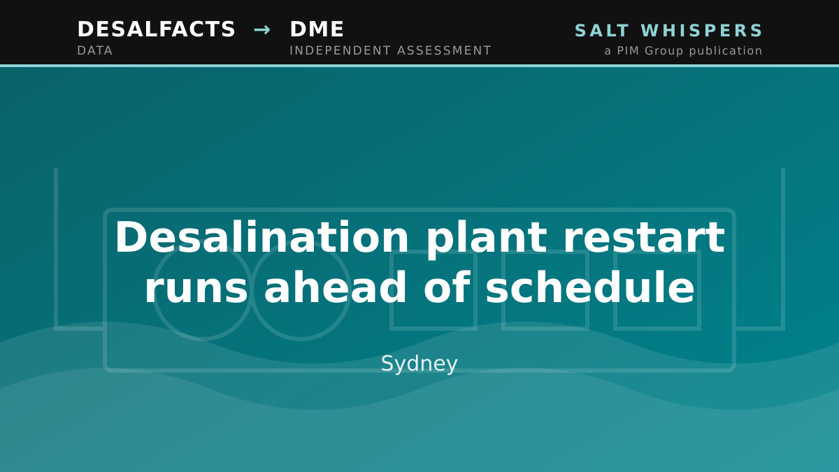 Desalination plant restart runs ahead of schedule, Sydney