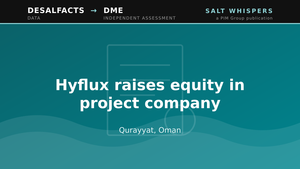 Hyflux raises equity in project company, Qurayyat, Oman