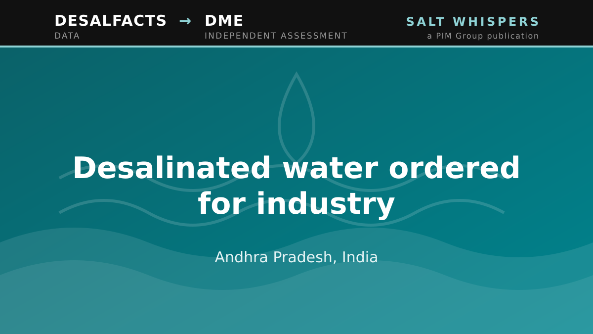 Desalinated water ordered for industry, Andhra Pradesh, India