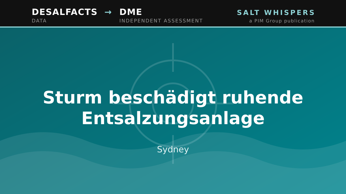 Sturm beschädigt ruhende Entsalzungsanlage, Sydney
