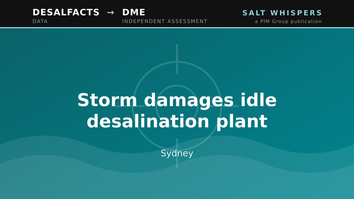 Storm damages idle desalination plant, Sydney