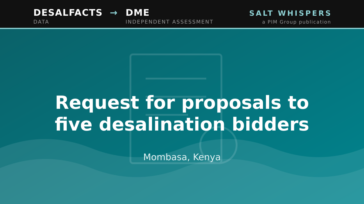 Request for proposals to five desalination bidders, Mombasa, Kenya