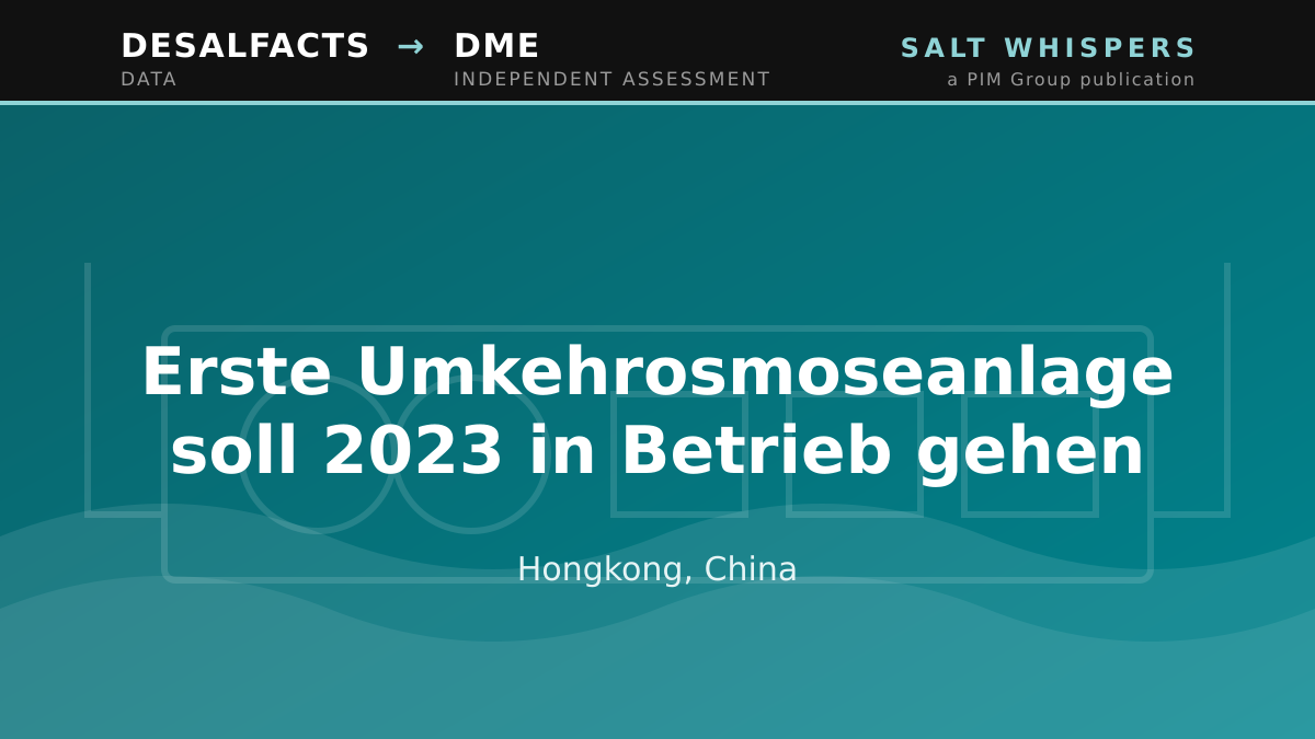 Erste Umkehrosmoseanlage soll 2023 in Betrieb gehen, Hongkong, China