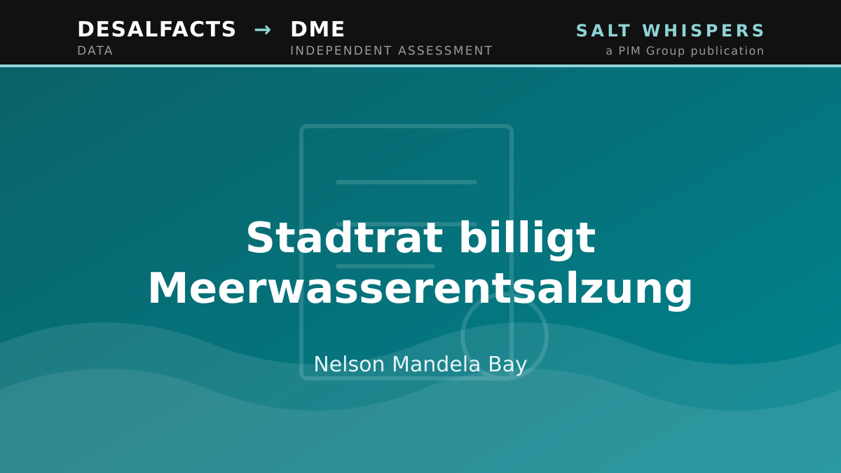 Stadtrat billigt Meerwasserentsalzung, Nelson Mandela Bay