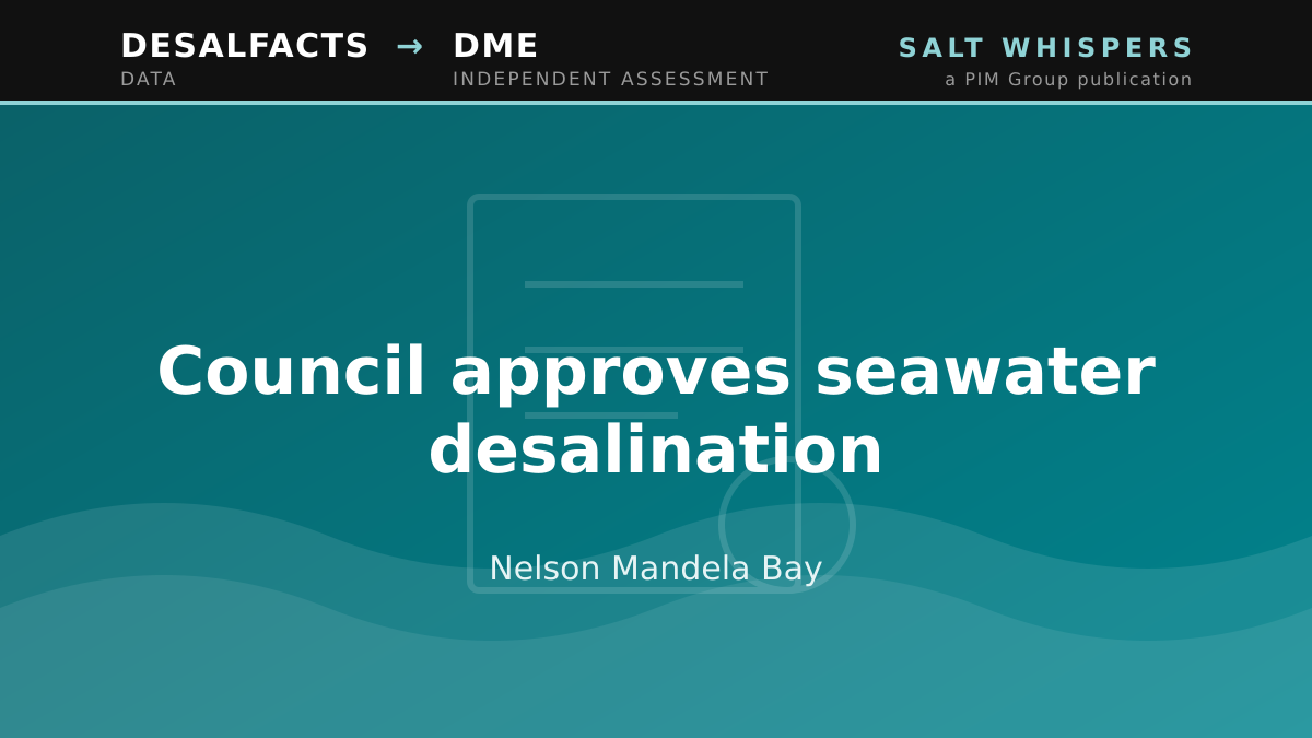 Council approves seawater desalination, Nelson Mandela Bay