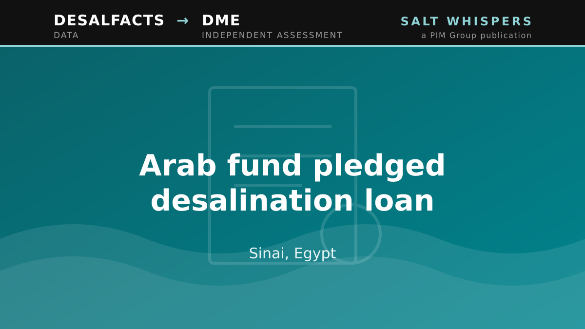 Arab fund pledged desalination loan, Sinai, Egypt