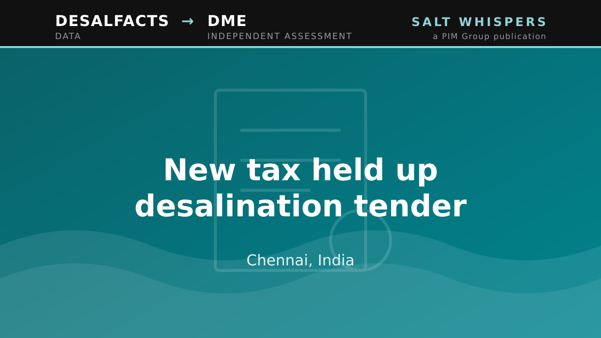 New tax held up desalination tender, Chennai, India
