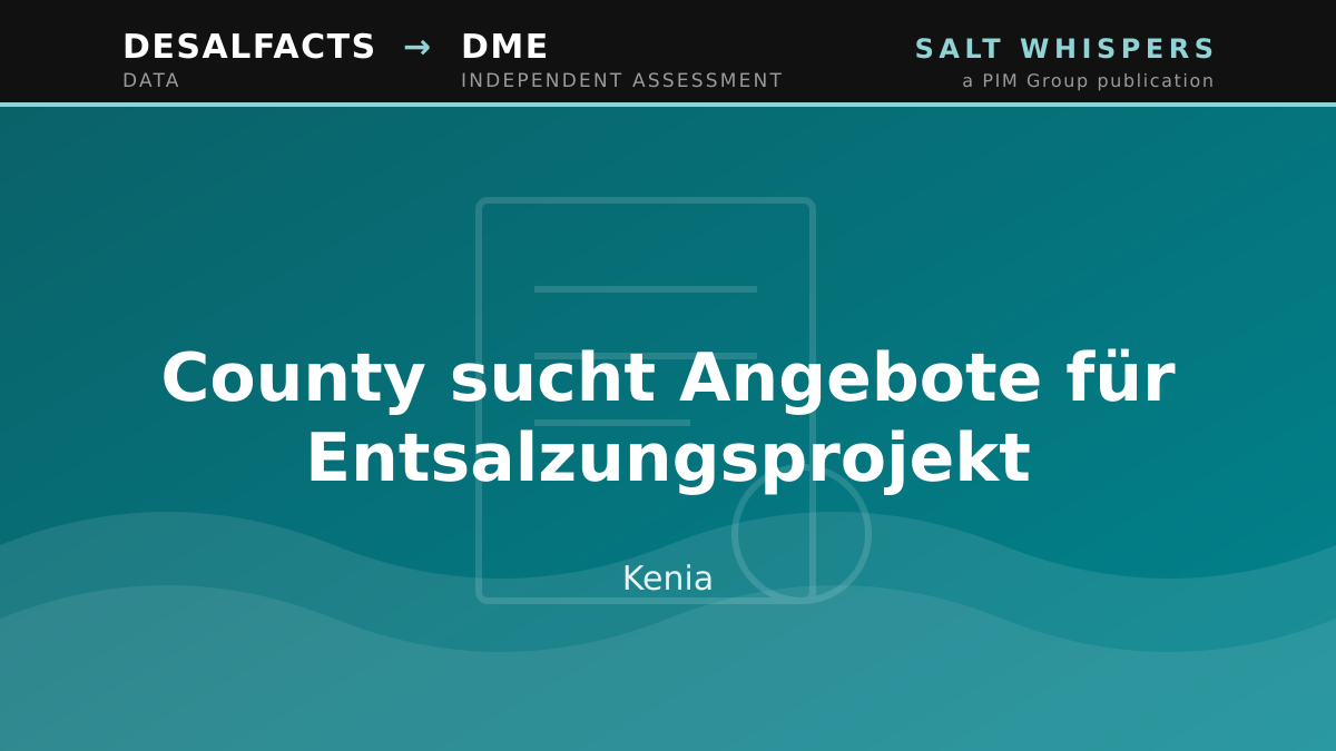 County sucht Angebote für Entsalzungsprojekt, Kenia
