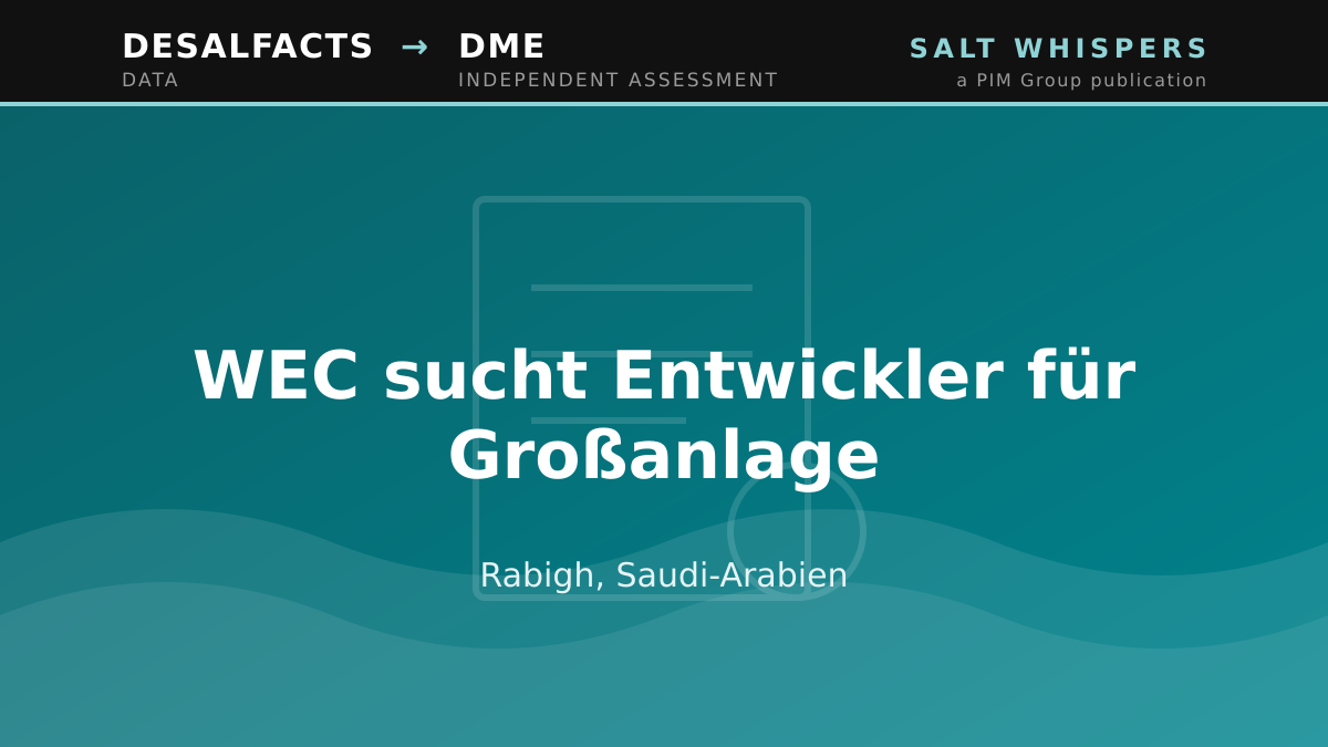WEC sucht Entwickler für Großanlage, Rabigh, Saudi-Arabien