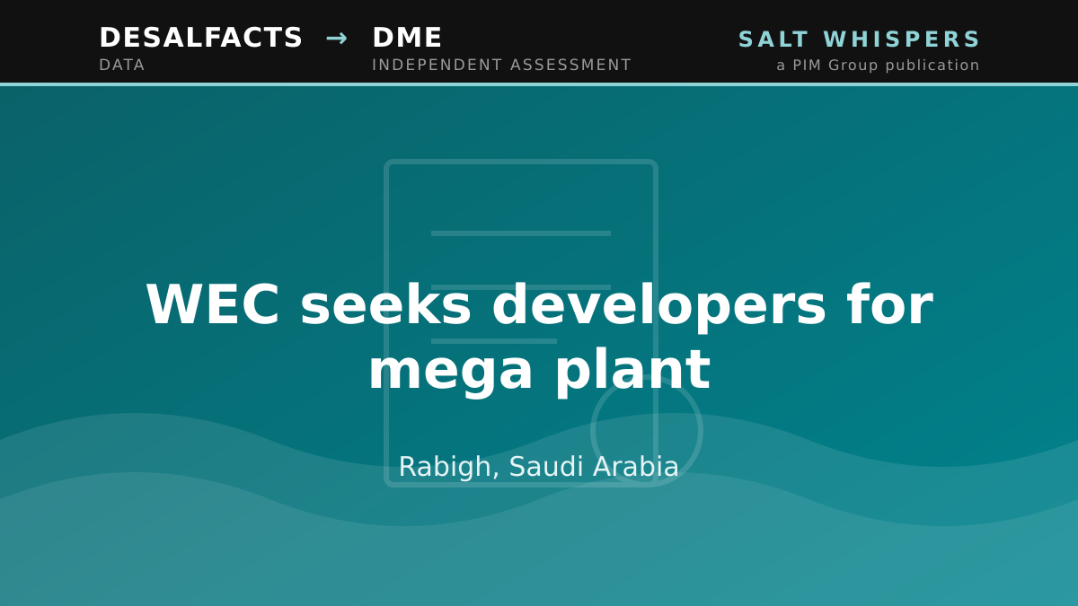 WEC seeks developers for mega plant, Rabigh, Saudi Arabia