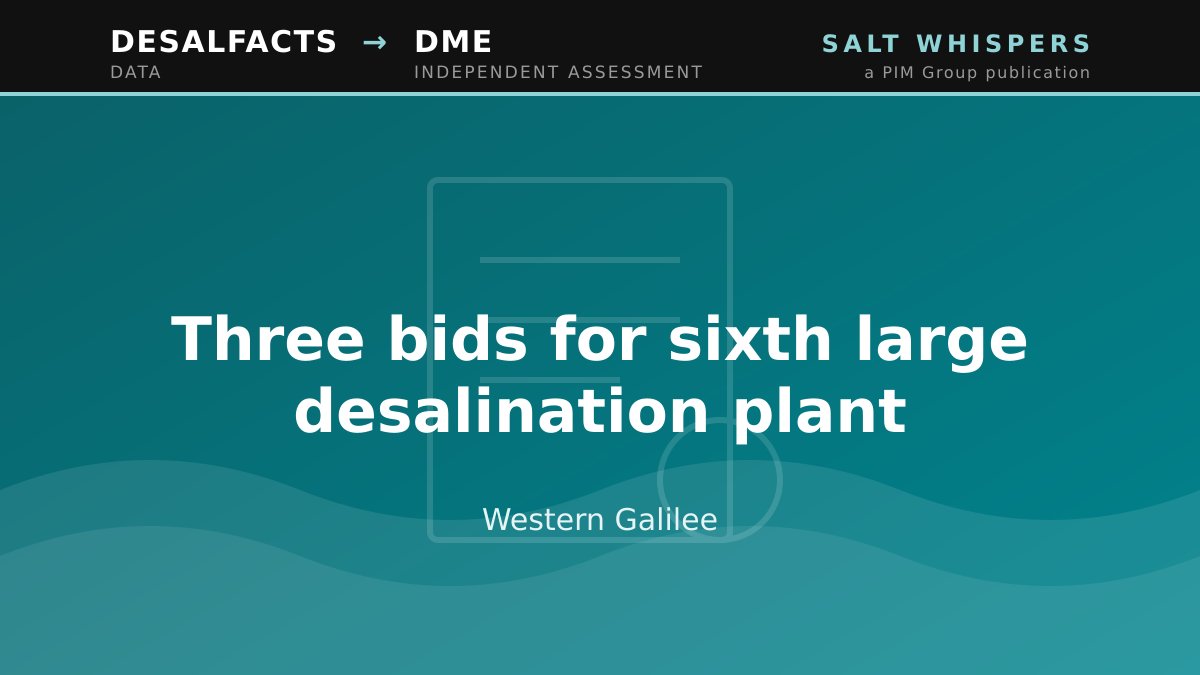 Three bids for sixth large desalination plant, Western Galilee