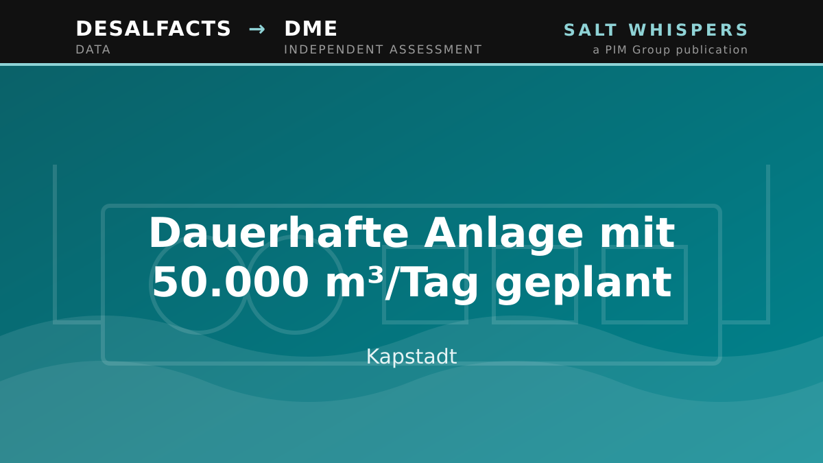 Dauerhafte Anlage mit 50.000 m³/Tag geplant, Kapstadt