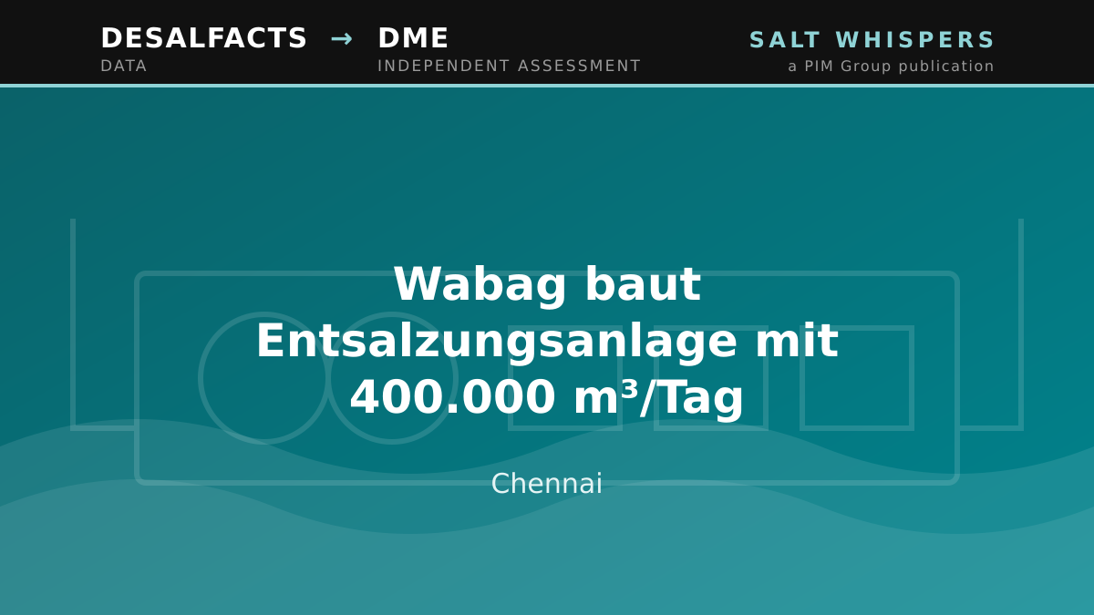 Wabag baut Entsalzungsanlage mit 400.000 m³/Tag, Chennai