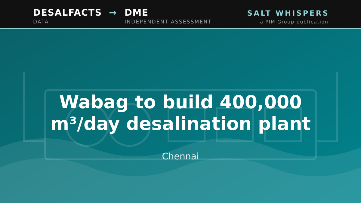 Wabag to build 400,000 m³/day desalination plant, Chennai