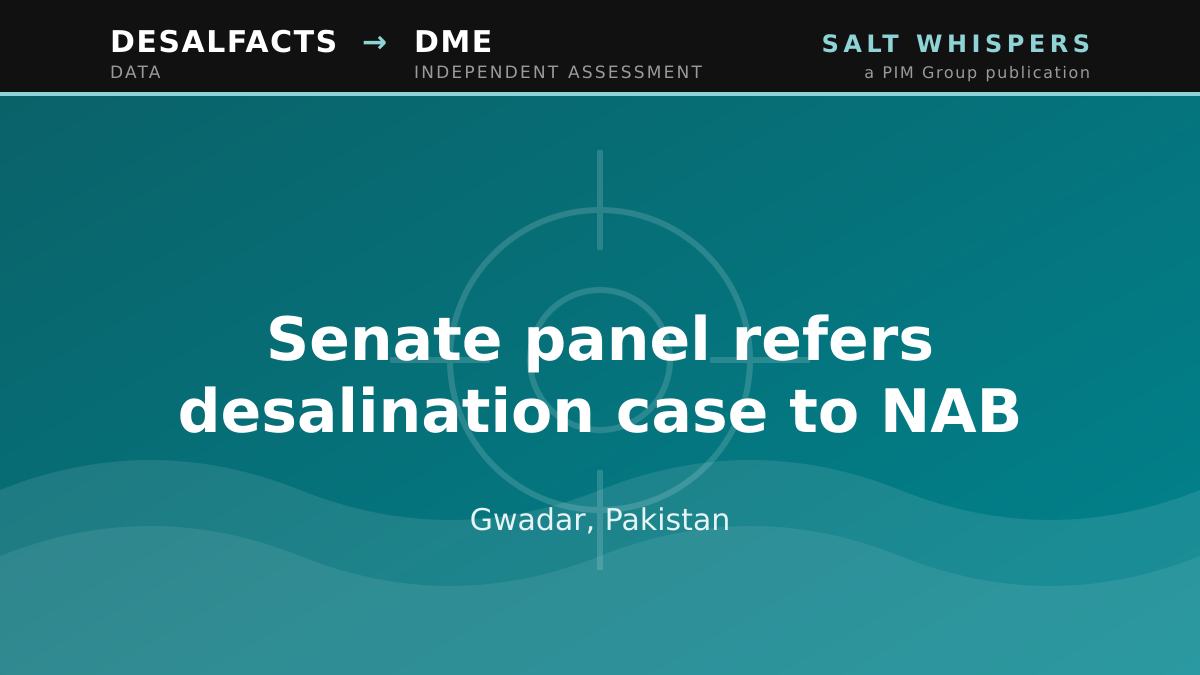 Senate panel refers desalination case to NAB, Gwadar, Pakistan