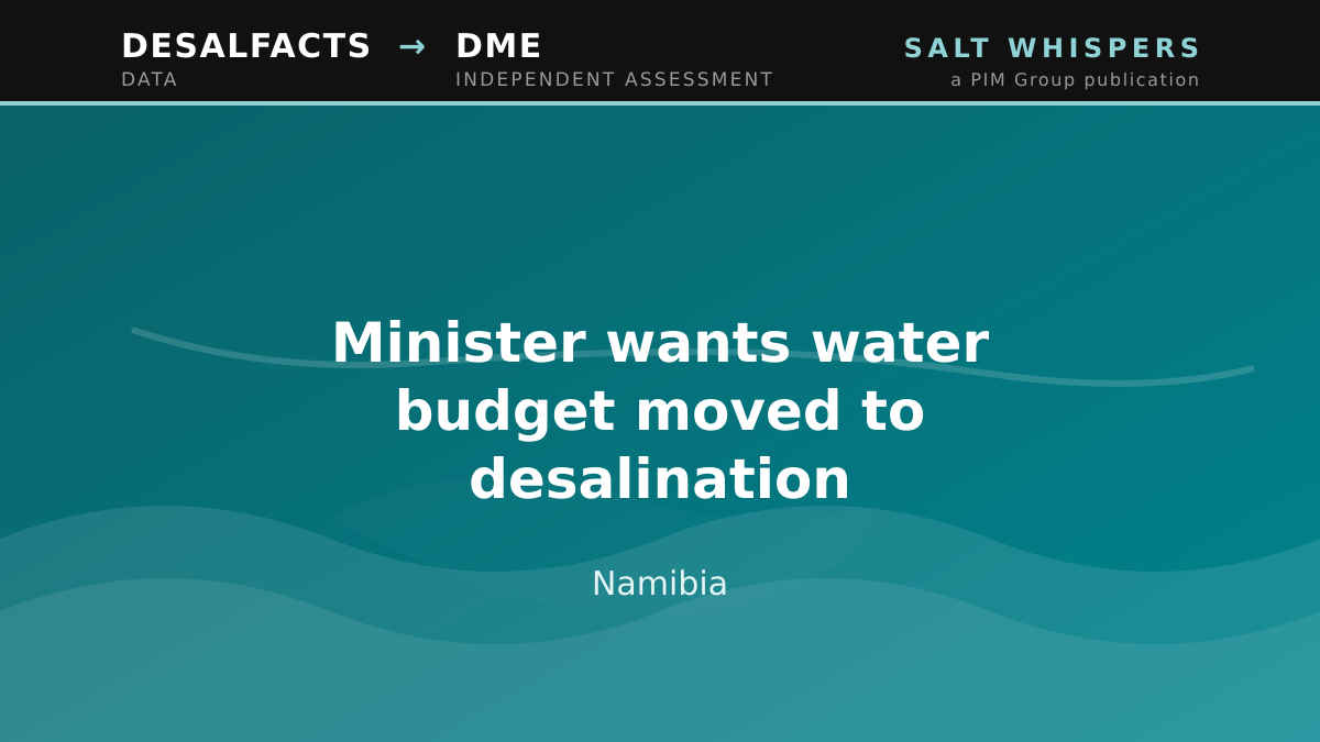 Minister wants water budget moved to desalination, Namibia
