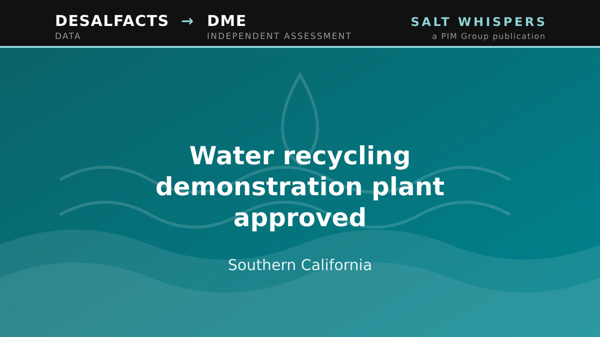Water recycling demonstration plant approved, Southern California