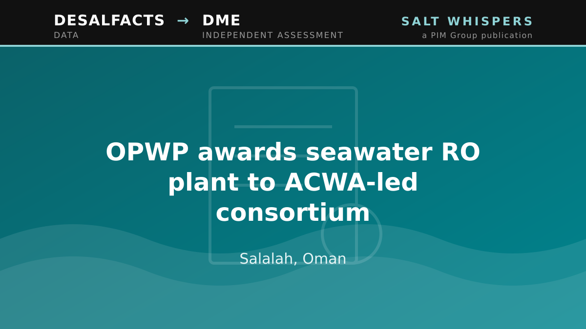 OPWP awards seawater RO plant to ACWA-led consortium, Salalah, Oman
