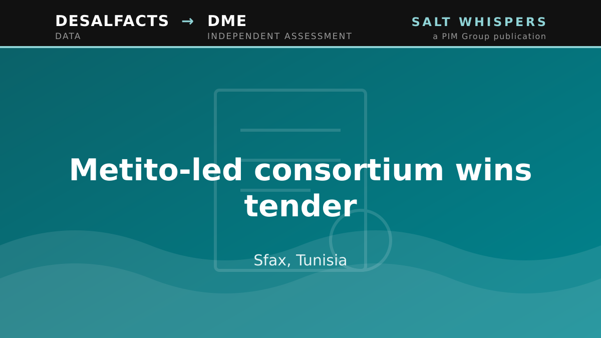 Metito-led consortium wins tender, Sfax, Tunisia