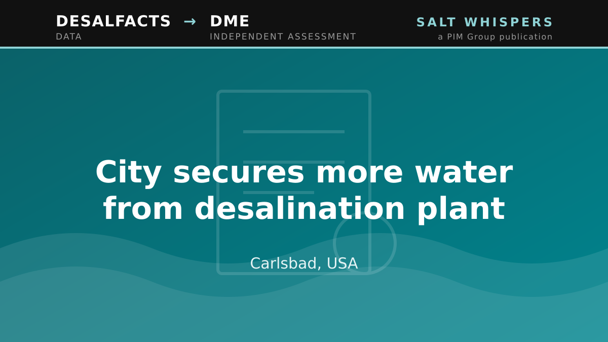 City secures more water from desalination plant, Carlsbad, USA
