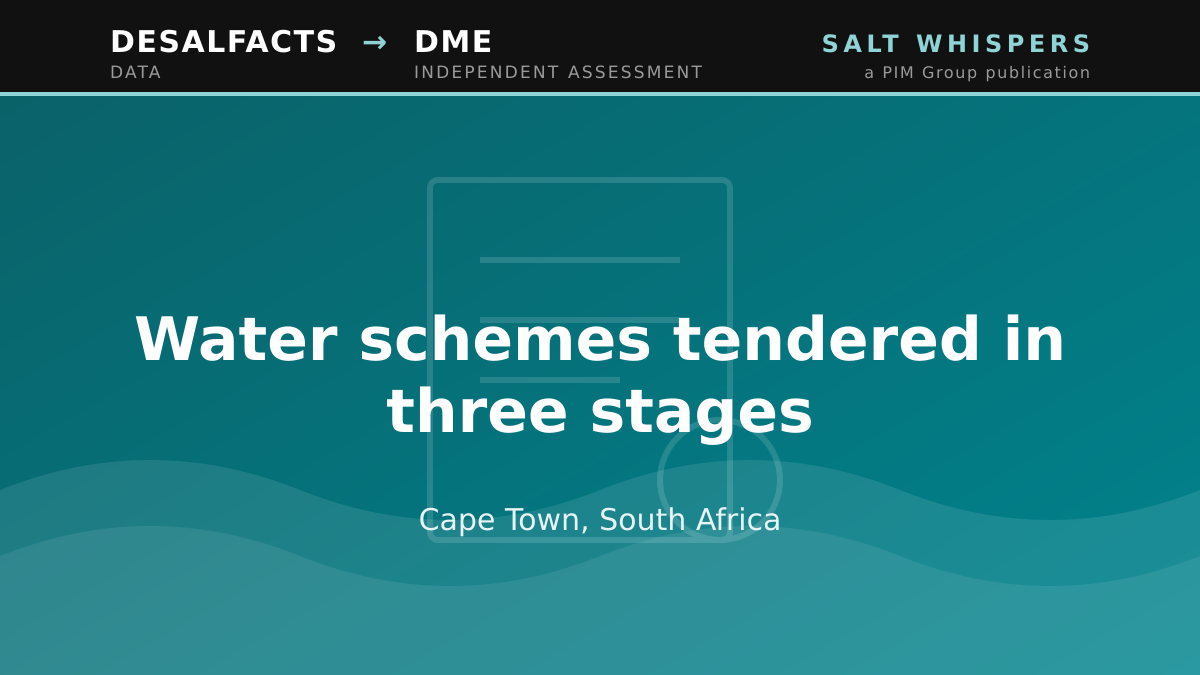 Water schemes tendered in three stages, Cape Town, South Africa
