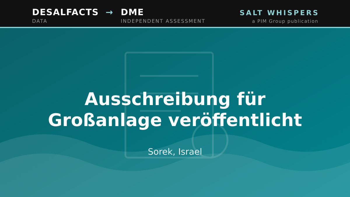 Ausschreibung für Großanlage veröffentlicht, Sorek, Israel