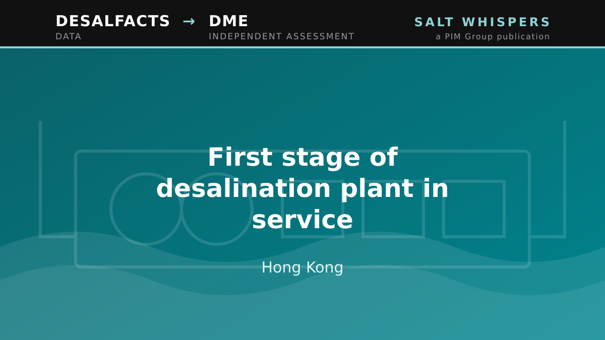 First stage of desalination plant in service, Hong Kong