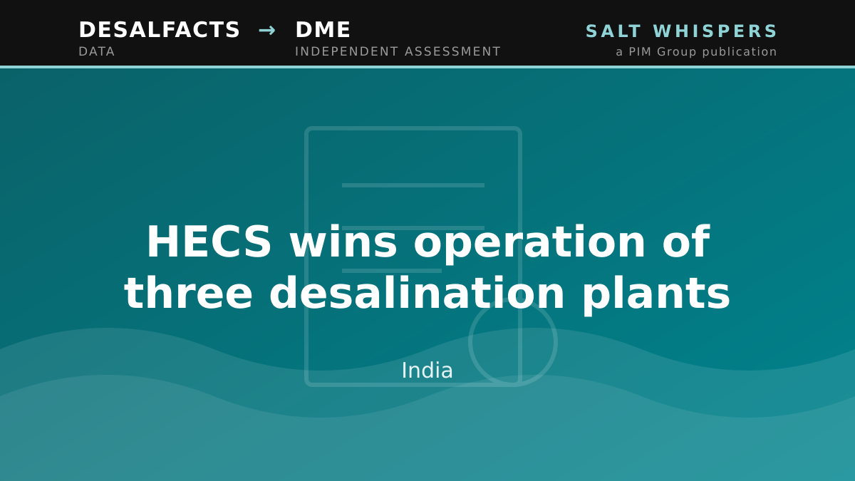 HECS wins operation of three desalination plants, India