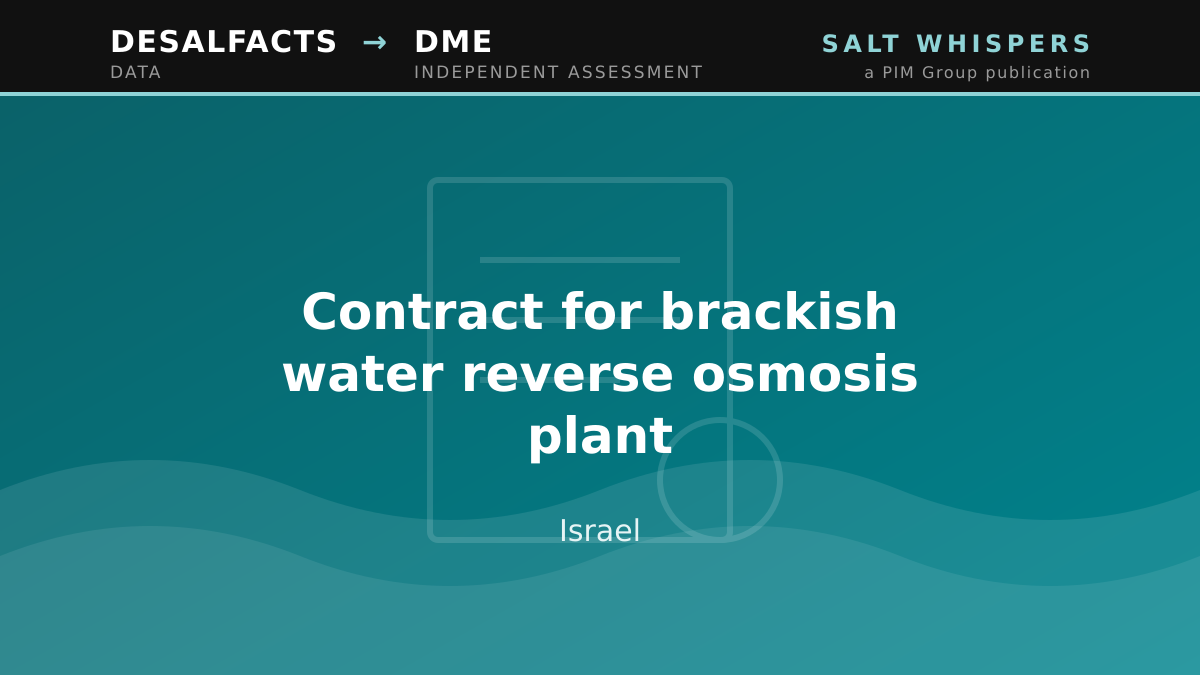 Contract for brackish water reverse osmosis plant, Israel