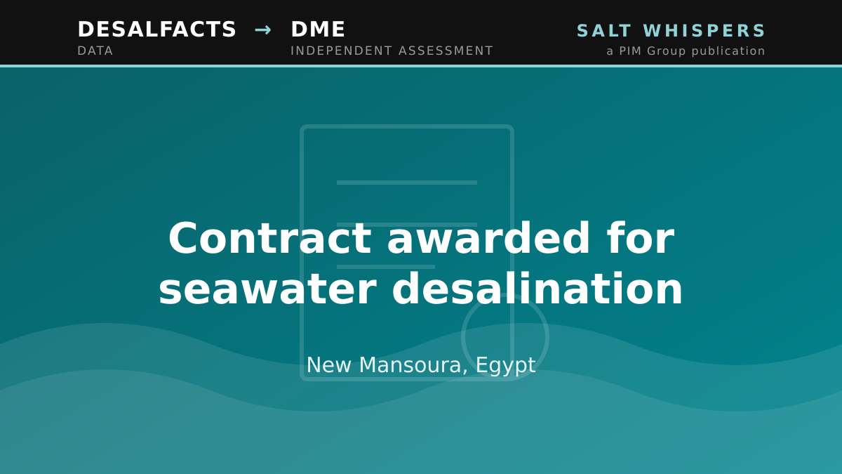 Contract awarded for seawater desalination, New Mansoura, Egypt