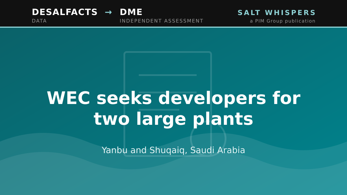 WEC seeks developers for two large plants, Yanbu and Shuqaiq, Saudi Arabia