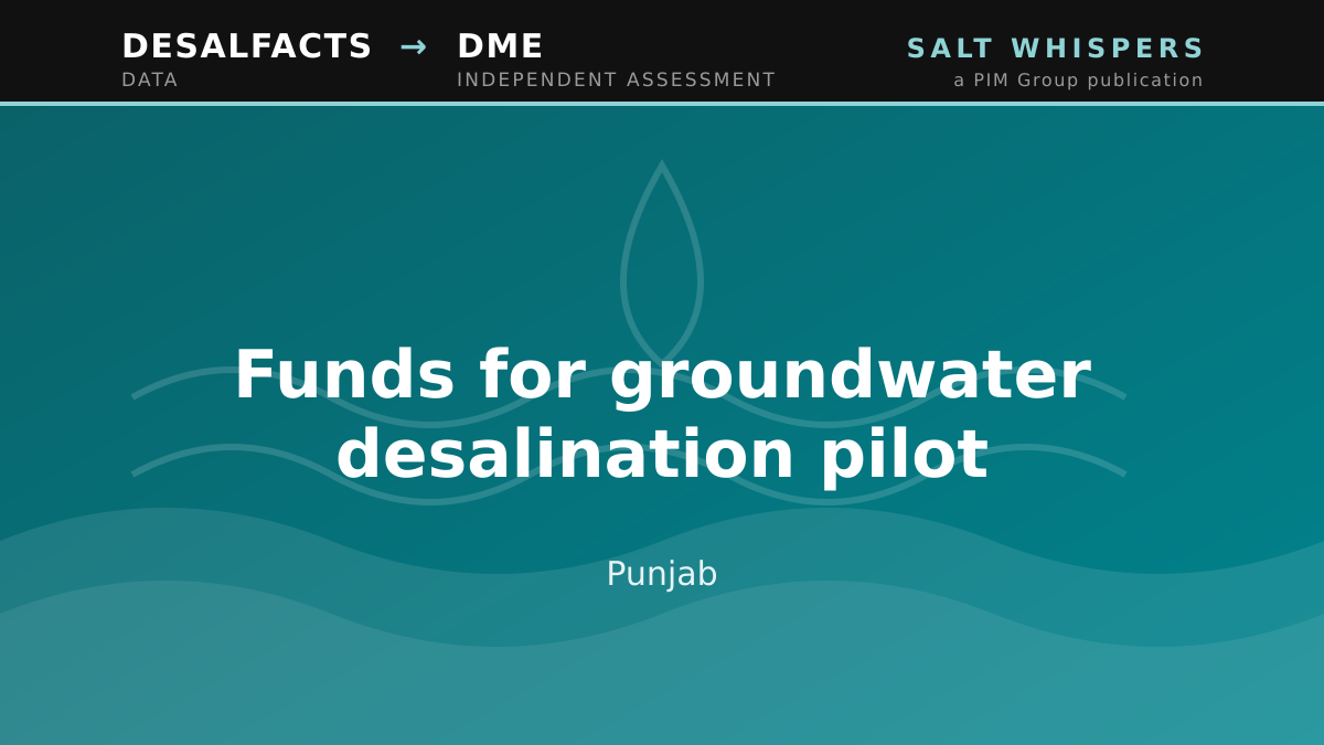 Funds for groundwater desalination pilot, Punjab