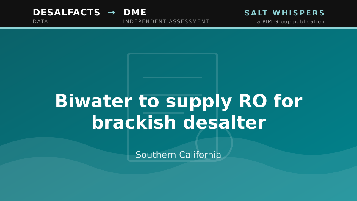 Biwater to supply RO for brackish desalter, Southern California