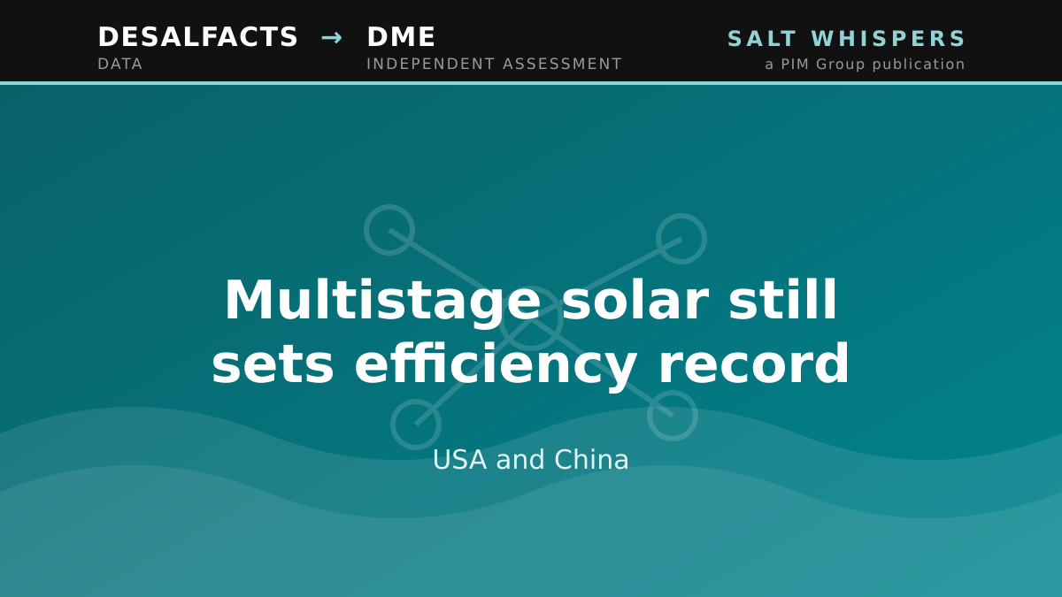 Multistage solar still sets efficiency record, USA and China