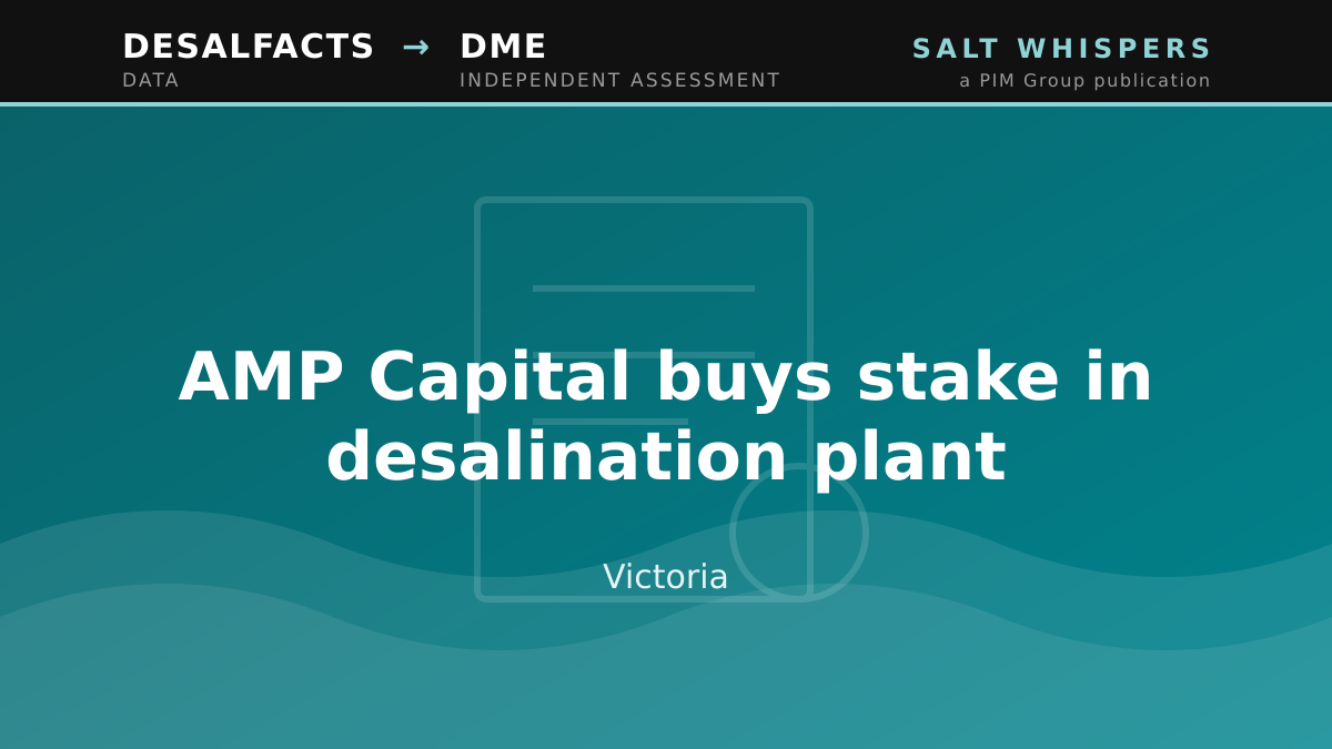 AMP Capital buys stake in desalination plant, Victoria