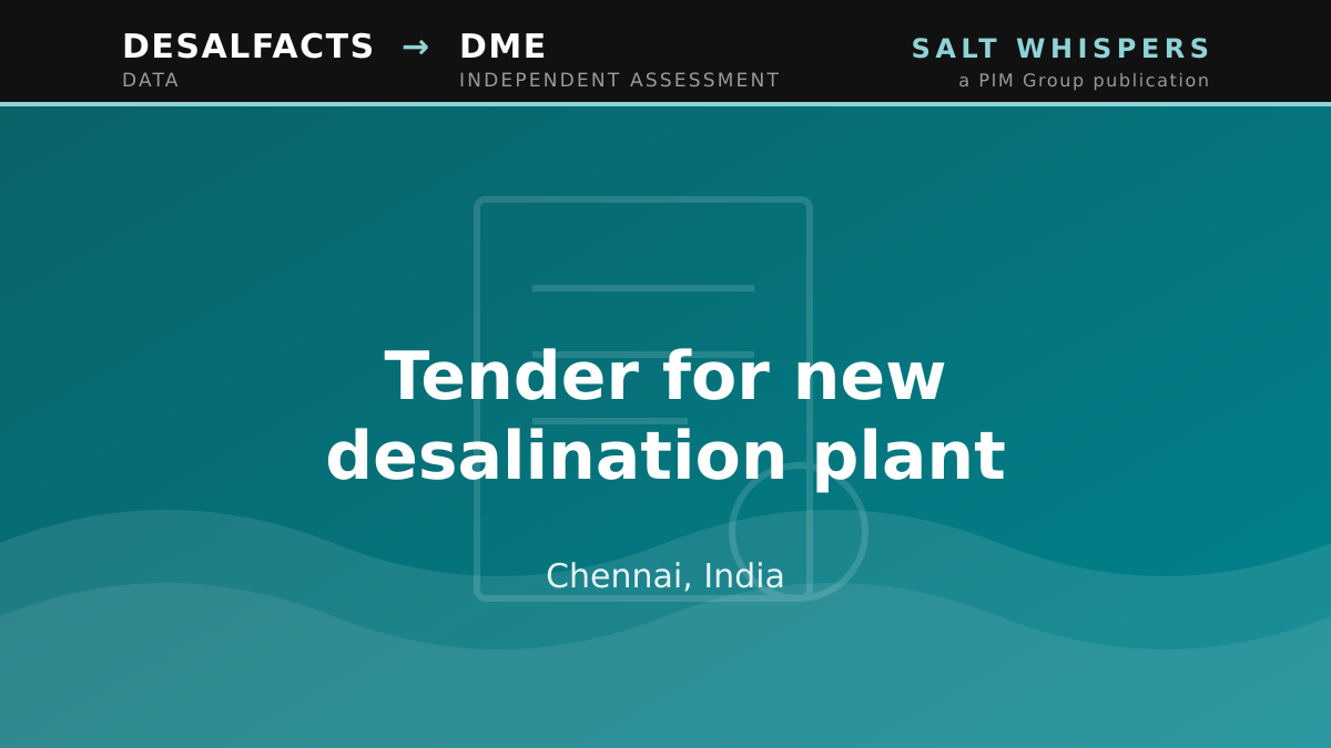 Tender for new desalination plant, Chennai, India